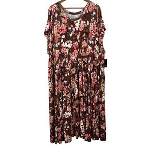 Torrid Womens Super Soft Midi T-Shirt Dress Size 5X Brown Floral Pockets Comfort